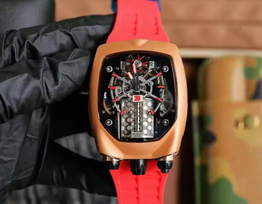 Bugatti-Montre mécanique automatique pour homme, édition limitée avancée, moteur à seize cylindres